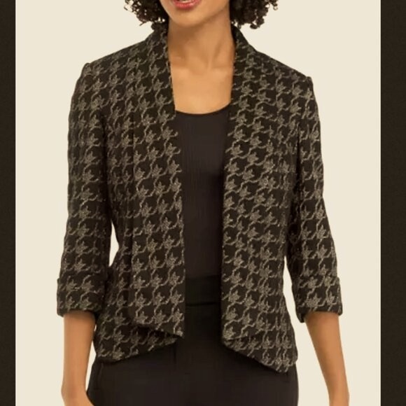 KASPER‎ Black and Gold Houndstooth Open Blazer Retro Vibes Disco Sz Small - Picture 1 of 8